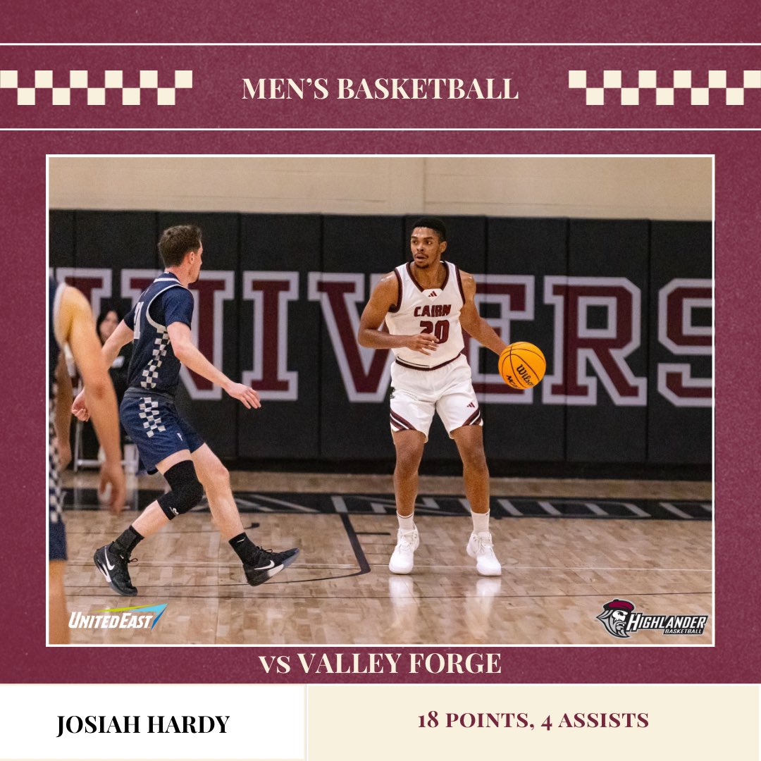 CairnAthletics's tweet photo. Firing on all cylinders tonight for @cairnmbb as Josiah Hardy, Isaiah Coleman, and Jaylon Simpson carried the Highlanders over Valley Forge. 

#PursueExcellence #CairnMBB #IamThird https://t.co/VnRtlEO2XI