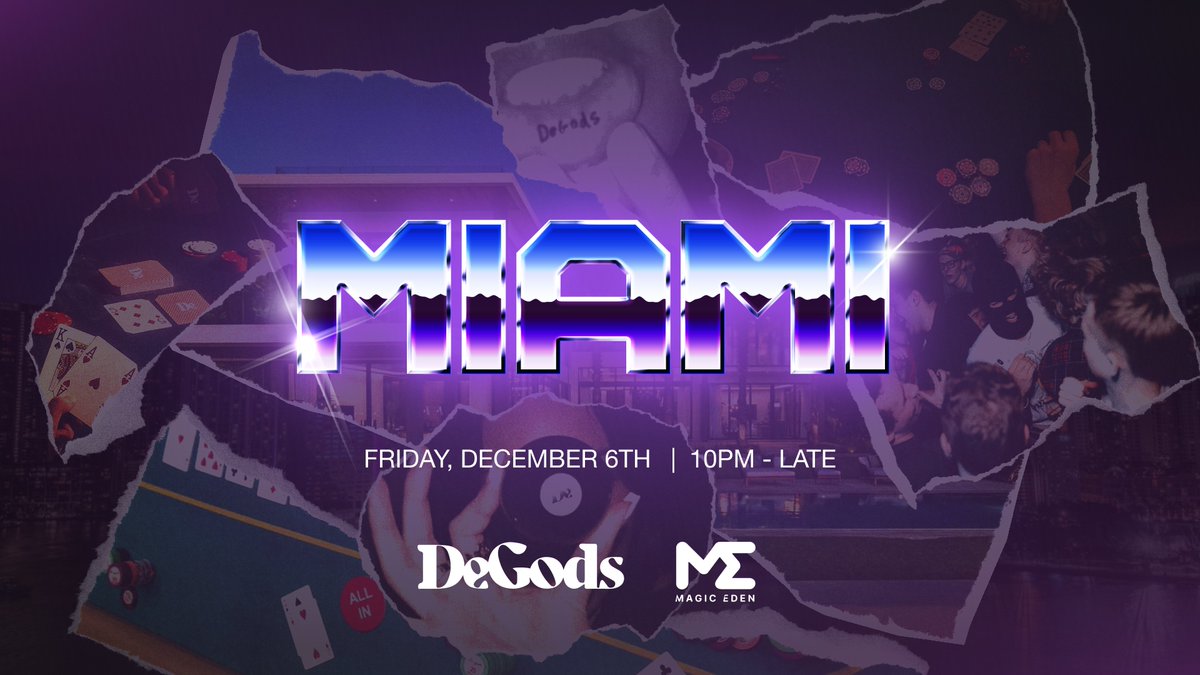 DeGodsNFT's tweet image. DeGods Miami with @MagicEden 

December 6th 10pm - Late

RSVP below