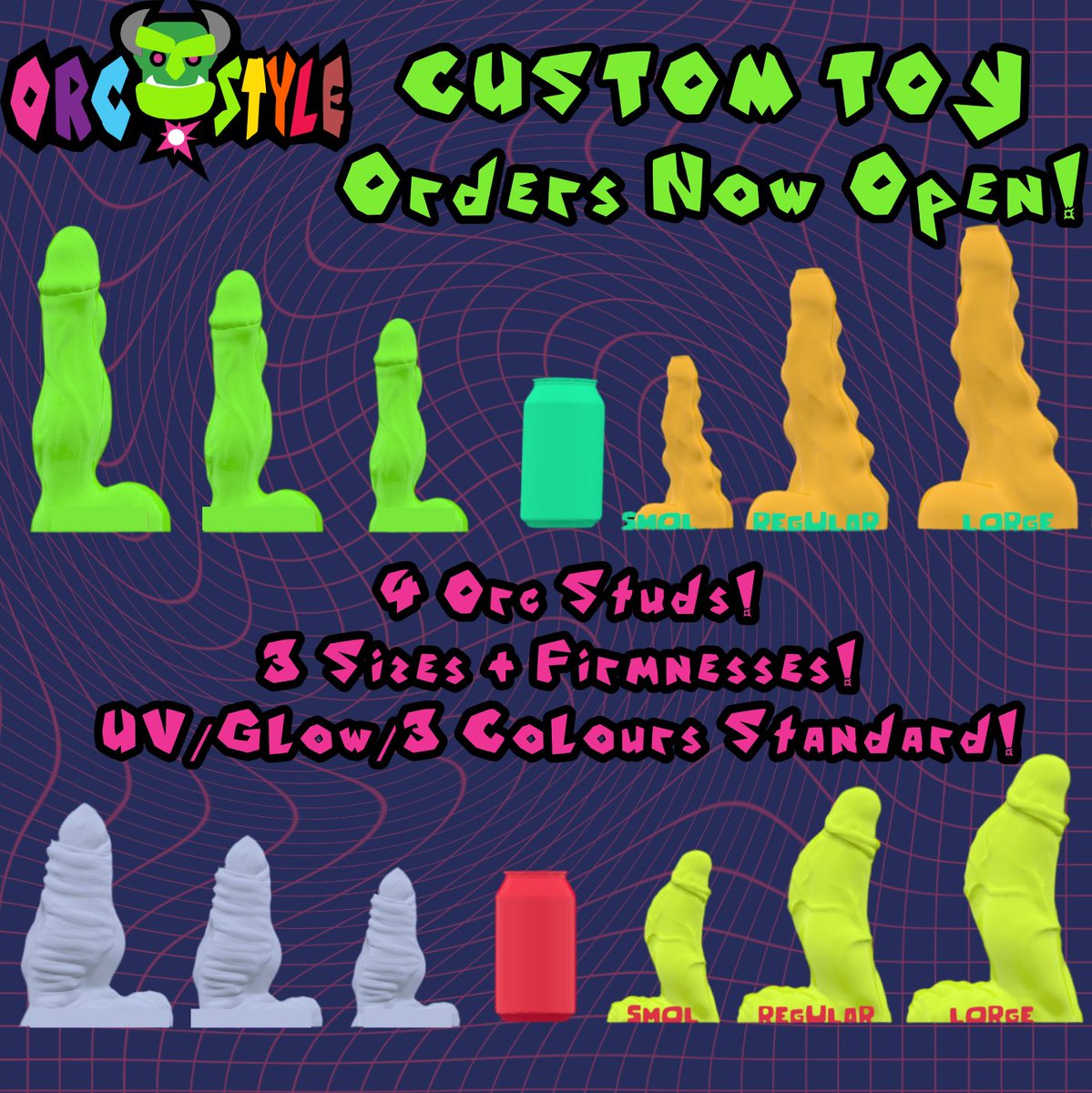 We know you have been waiting patiently! Custom dildo ordering is now open! 4 orc studs! 3 sizes and firmnesses! 3 colours/UV/Glow standard! 100% platinum cure bodysafe silicone handmade by orcs in Canada! Unleash the monster inside! #adulttoys #monsterfucker