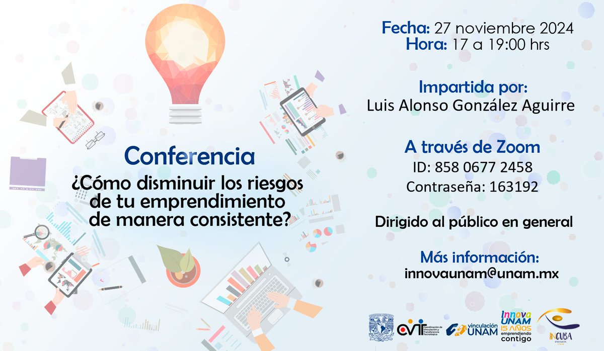 IIMAS_UNAM's tweet image. ¿Estás iniciando un negocio y requieres herramientas para combatir la incertidumbre en el ecosistema de los emprendedores?

¡No te pierdas esta conferencia de Innova UNAM

#emprendedores #innova #InnovaUNAM