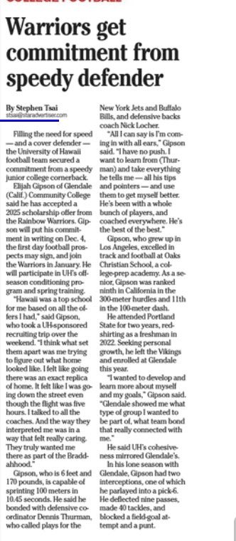 #HawaiiFootball welcomes speedy JC cornerback <a href="/ElijahGipson6/">Elijah Gipson</a> <a href="/HawaiiFootball/">Hawaii Football</a>