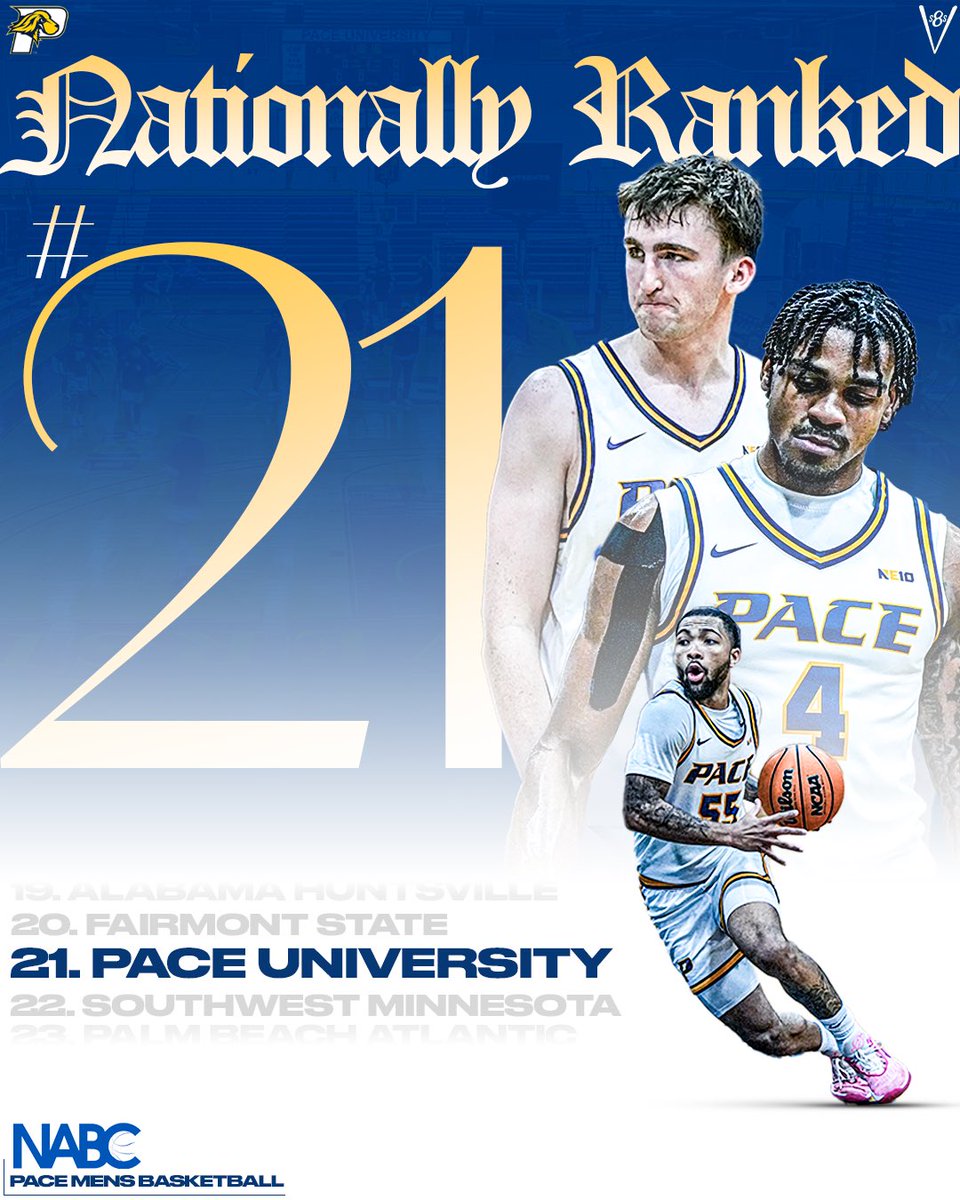 PaceUAthletics's tweet photo. BIG NEWS for @PaceMBB ! ππΎ
Pace Menβs Basketball climbs to #21 in the NABC rankings! π₯
Hard work paying off, and weβre just getting started.
Letβs keep the momentum going, Setters! πͺ #SetterNation #NABCTop25 #GoPace https://t.co/Kk6LGLtL6X