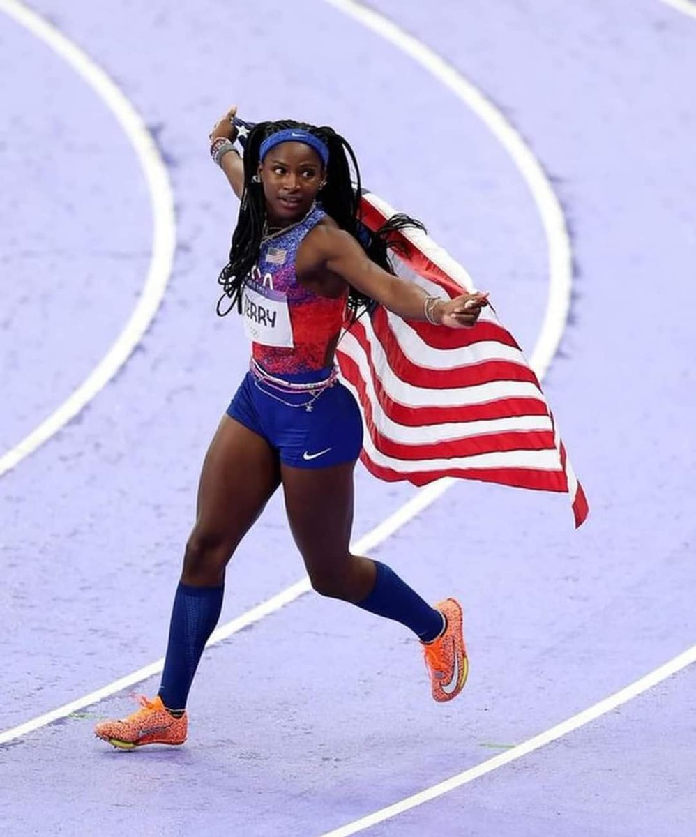 QuickGameRecap's tweet image. Olympic Champion Tee Tee Terry Celebrates Victory with the US Flag!