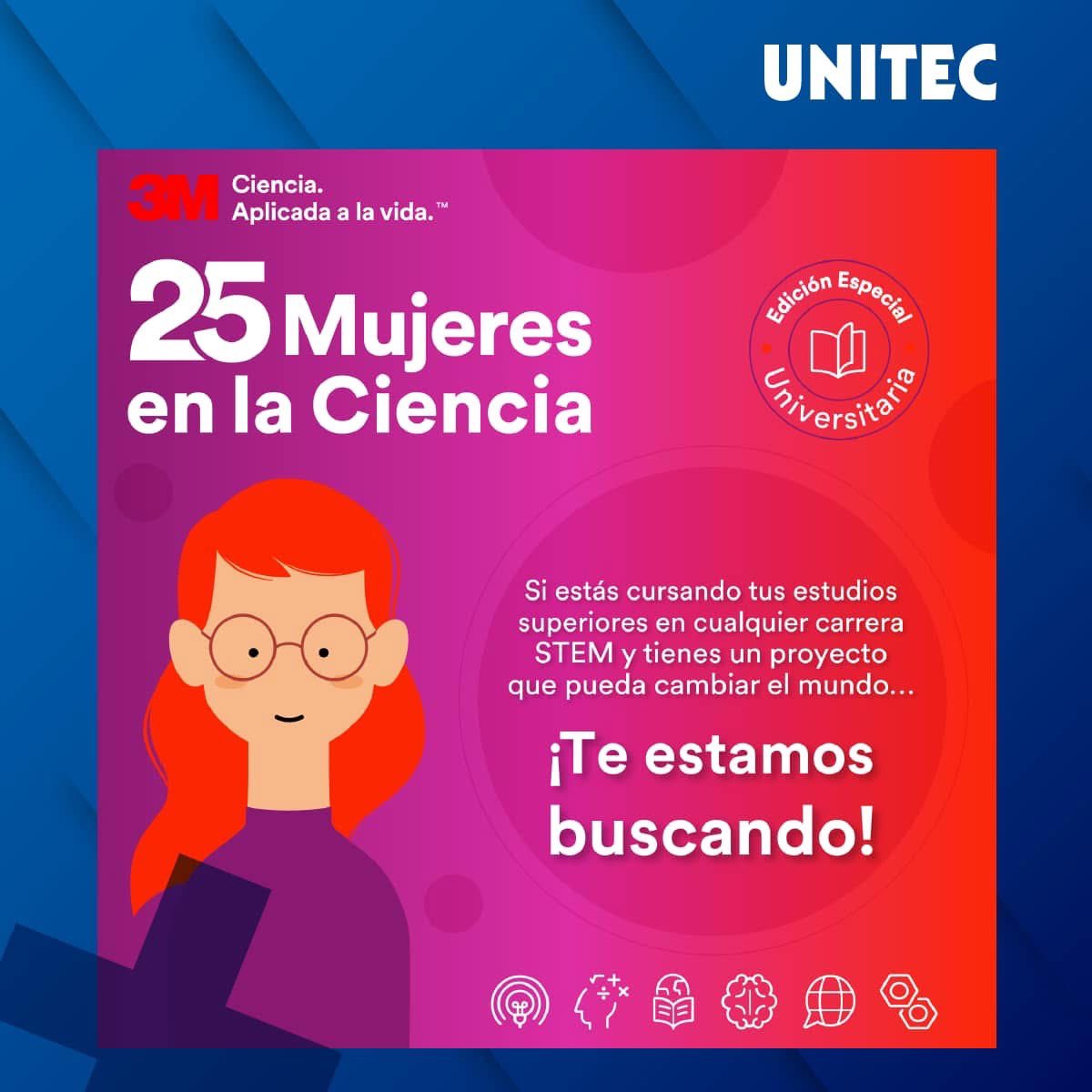 ¡Es momento de cambiar al mundo! 🌎 💙
Si estás estudiando el nivel superior en cualquier carrera STEM y tienes un proyecto innovador 🚀🤩, ¡este es tu momento de brillar! ✨

¡Inscríbete antes del 29 de noviembre! 🙌🏼 
3m25mujeresenlaciencia.org