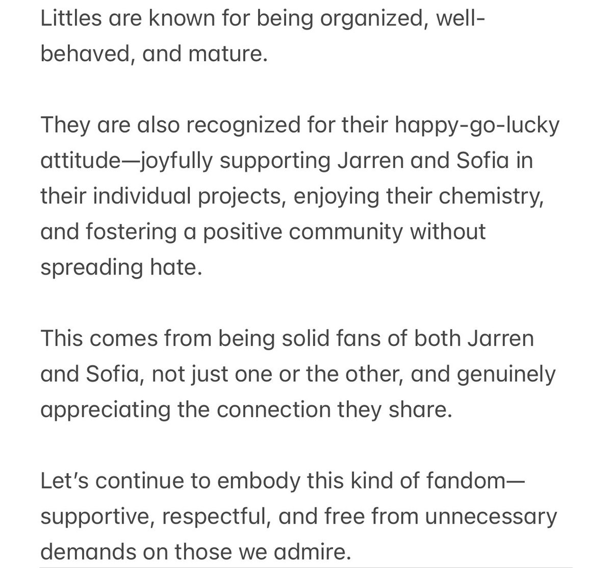 _dastunner's tweet photo. To my fellow Littles, remember we are supporters. Jarren and Sofia owe us nothing, so let’s be grateful for their kindness. This mindset spares us stress, disappointment, and negativity when things don’t go as we wish.

#JarFyang #JarrenGarcia #SofiaSmith https://t.co/5p2TiCG7C2