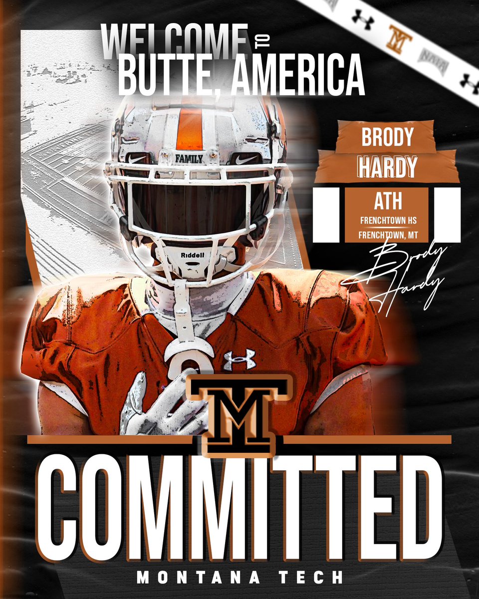 Brody Hardy (@brodyhardy22) on Twitter photo After a lot of thought. I am excited to announce I am committed to Montana Tech, to continue my academic and athletic career!
Roll Diggs ⚒️
<a href="/MonTechFootball/">Montana Tech Football</a> <a href="/CoachKyleSamson/">Kyle Samson</a> <a href="/CoachTravisDean/">Travis Dean</a> <a href="/CoachThatcher/">Dan Thatcher</a> <a href="/KodyTorgerson/">Coach Kody Torgerson</a> <a href="/CoachMAllenFB/">Montell A. Allen II</a>
#Family
#CountOnMe
#DiggsFam25 After a lot of thought. I am excited to announce I am committed to Montana Tech, to continue my academic and athletic career!
Roll Diggs ⚒️
<a href="/MonTechFootball/">Montana Tech Football</a> <a href="/CoachKyleSamson/">Kyle Samson</a> <a href="/CoachTravisDean/">Travis Dean</a> <a href="/CoachThatcher/">Dan Thatcher</a> <a href="/KodyTorgerson/">Coach Kody Torgerson</a> <a href="/CoachMAllenFB/">Montell A. Allen II</a>
#Family
#CountOnMe
#DiggsFam25