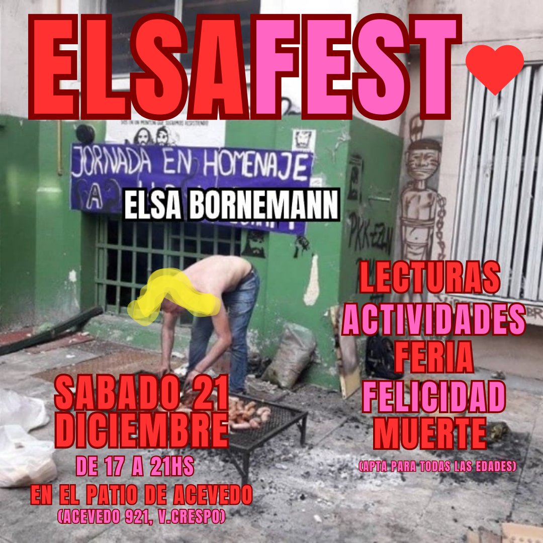 facundodellaqua's tweet photo. SÁBADO 21 DE DICIEMBRE: ELSAFEST 💀❤️
Le rendimos homenaje a la mujer que nos enamoró y traumó de niños con su imaginación de la mejor forma que sabemos: leyéndola. Habrá actividades, feria, un encuentro de lectores para lectores.
DE 17 A 21 EN ACEVEDO 921, VILLA CRESPO (Caba) https://t.co/bBXmrvJEhv