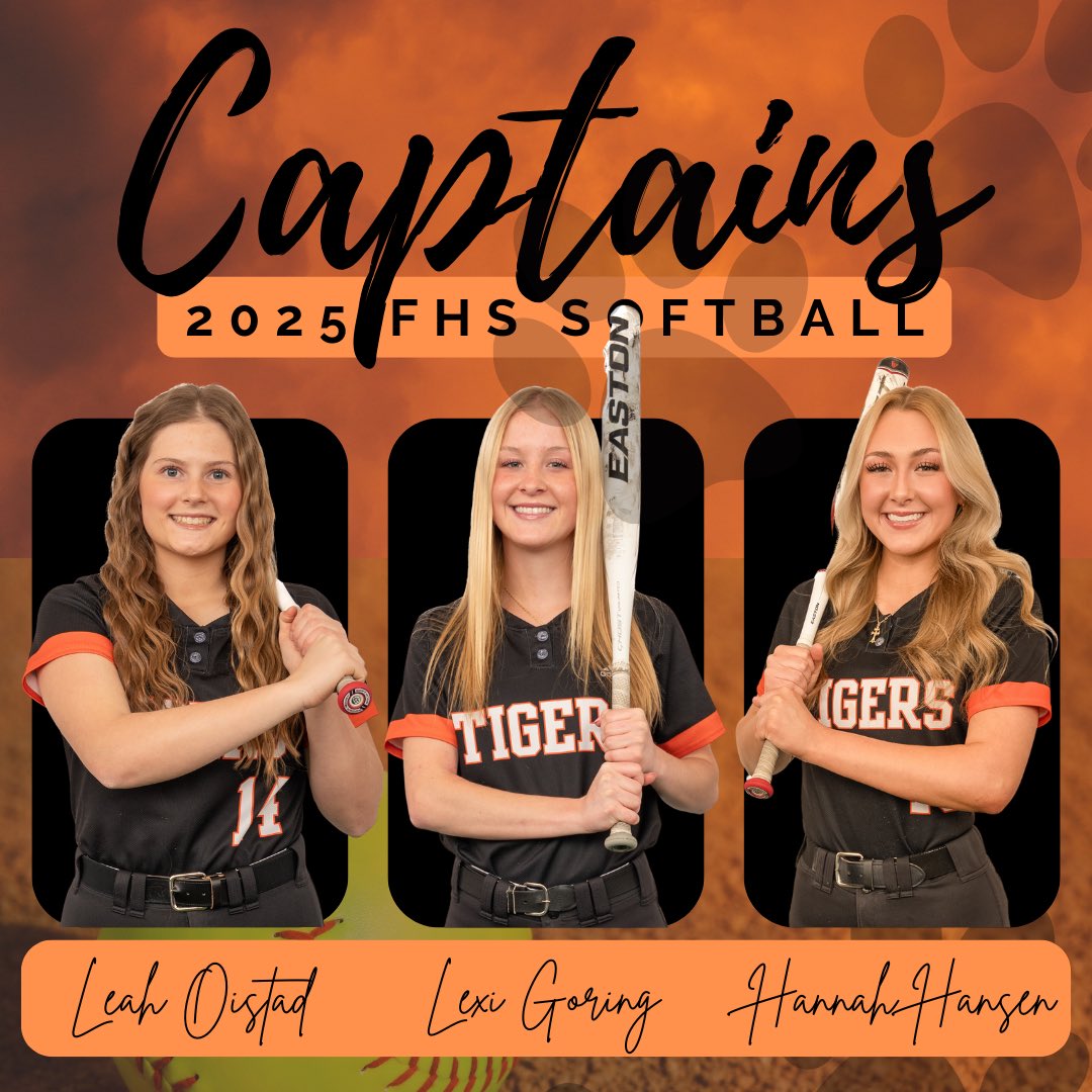 FHS Softball (@tigersoftball19) on Twitter photo Congratulations to Leah Oistad, Lexi Goring, Hannah Hansen for being named Captains and leaders of our FHS Softball Program for the 2025 season! 🥎🧡
<a href="/leah_oistad/">Leah Oistad</a> <a href="/LexiGoring1/">Lexi Goring</a> <a href="/hannah_hansen30/">Hannah Hansen</a> Congratulations to Leah Oistad, Lexi Goring, Hannah Hansen for being named Captains and leaders of our FHS Softball Program for the 2025 season! 🥎🧡
<a href="/leah_oistad/">Leah Oistad</a> <a href="/LexiGoring1/">Lexi Goring</a> <a href="/hannah_hansen30/">Hannah Hansen</a>