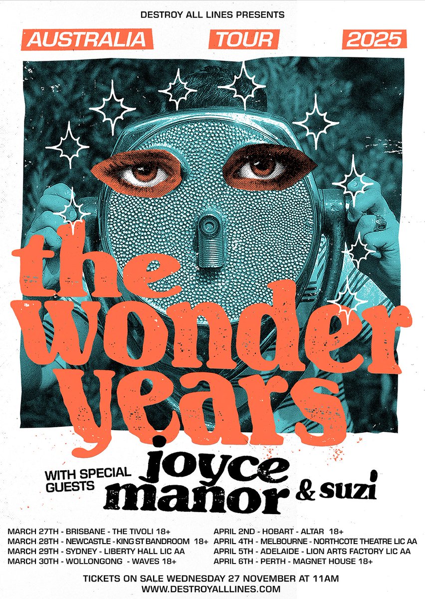 The Wonder Years (@thewonderyears) on Twitter photo All tickets to our Australia tour with <a href="/JoyceManor/">Joyce Manor</a> & Suzy are on sale! Head to thewonderyearsband.com to grab them now! 🇦🇺🦘 All tickets to our Australia tour with <a href="/JoyceManor/">Joyce Manor</a> & Suzy are on sale! Head to thewonderyearsband.com to grab them now! 🇦🇺🦘