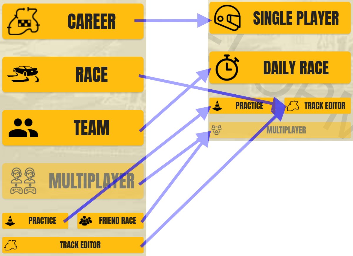 DriftTeamGame's tweet photo. Making the main menu simpler.  👀 https://t.co/HbyMDnUn4R