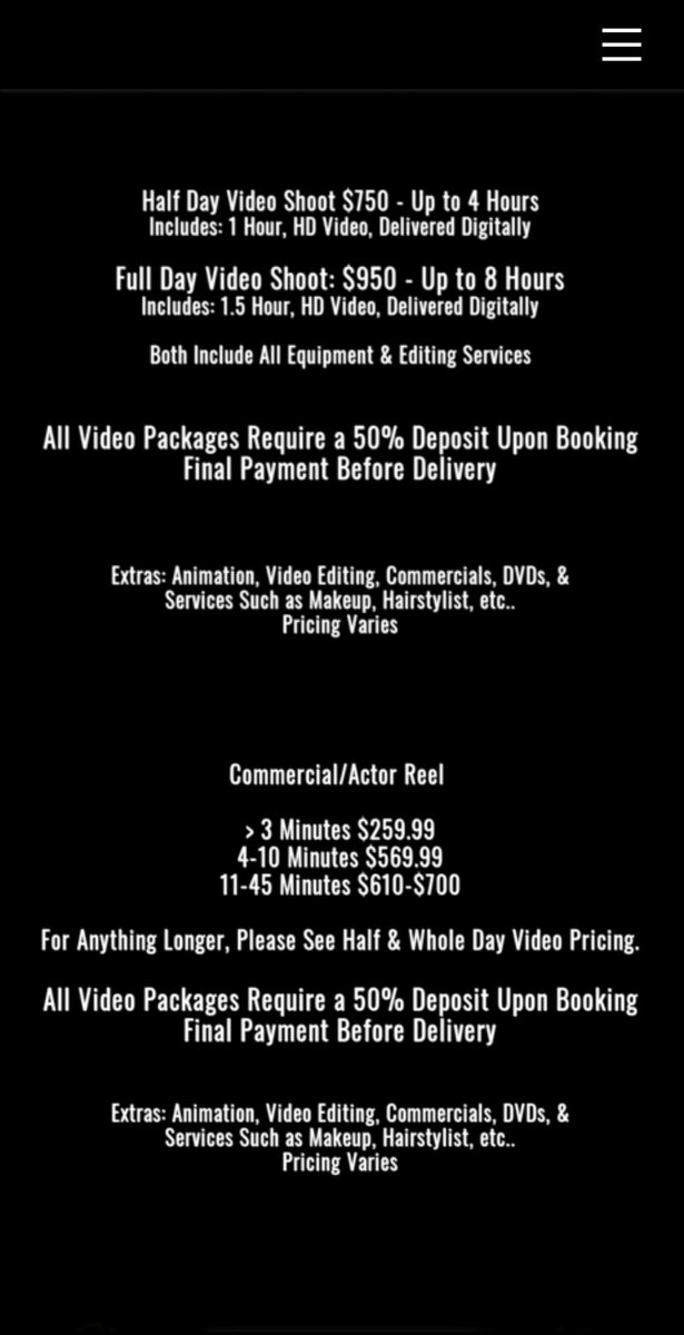 BK_Wilson's tweet photo. Video pricing https://t.co/HcypGVC0Ok