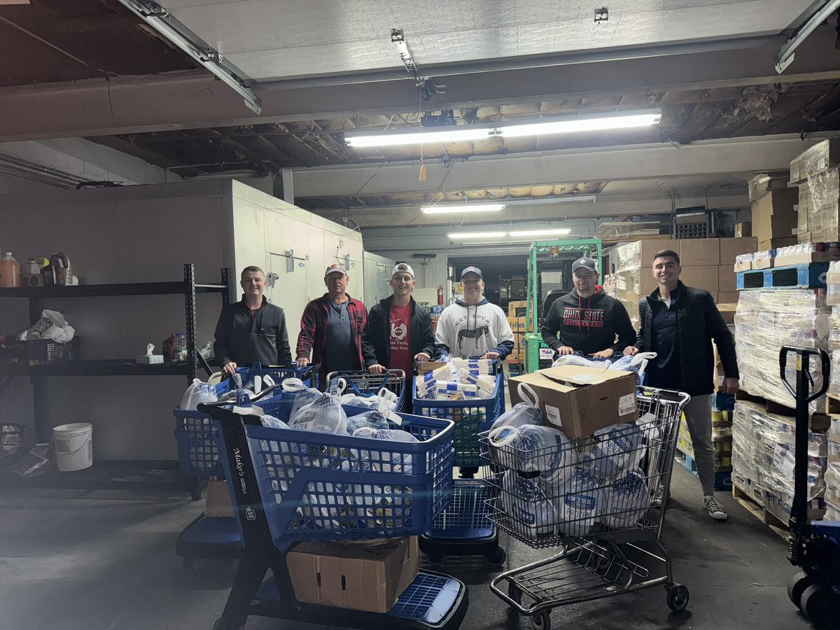 70 Turkeys, many hams, lots of rolls, several pies donated to the local food pantry.