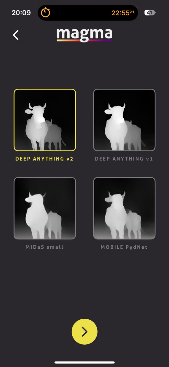 nelsoncmora's tweet image. 🚀 Exciting updates coming to Magma! 🌋

🔥 New models:
✨ Midas Small &amp;amp; DepthAnythingV1

📂 New export options:
Export depth maps from files 📁, in addition to camera &amp;amp; gallery!

Get ready to elevate your depth mapping game! #MagmaApp #DepthMaps #AI #TechInnovation #coreml