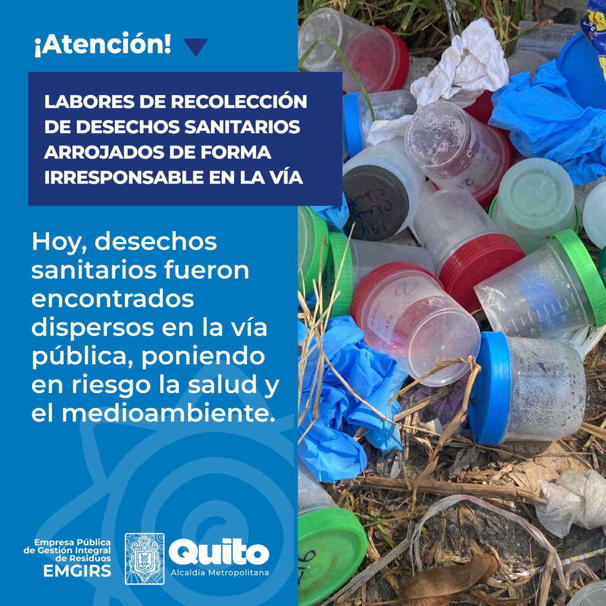 EMGIRSEP's tweet photo. ♻️ #QuitoSostenible | Ante emergencias relacionadas con la inadecuada disposición de desechos peligrosos ⚠️, actuamos de forma inmediata para ofrecer soluciones efectivas frente a estos actos irresponsables. ✅

Fomentamos la conciencia ciudadana sobre la correcta gestión de estos residuos, evitando riesgos para la salud 🏥 y el medio ambiente 🌎.

Con gestión responsable, #QuitoRenace 🙌🏽 🌱