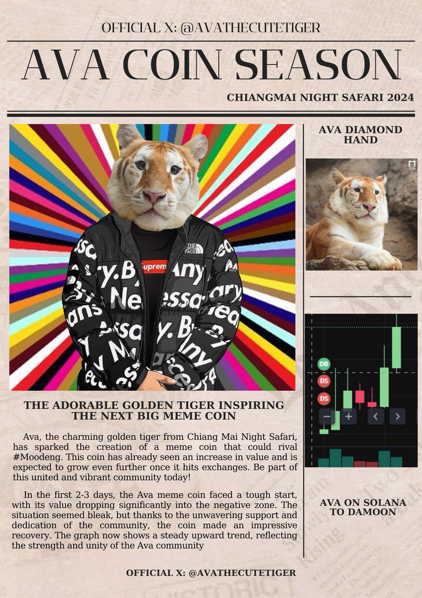 🐅 AVA Coin Season is here! 🐅

From Chiang Mai Night Safari, Ava the Golden Tiger is roaring her way up! Despite challenges, our community so stronger. 🚀

Join the fun and let’s take AVA to the moon! 🌕
Follow us 👉 @AVAthecutetiger

 #MemeCoin #sol
#avagoldentiger #ava $ava