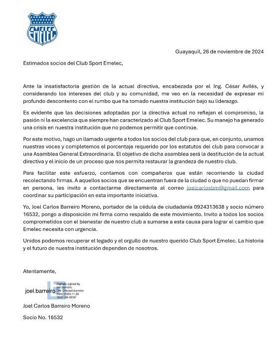 Ayuden a difundir para llegar a mas socios del Club Sport Emelec <a href="/pochoharbEC/">Alfonso Xavier Harb Viteri</a> <a href="/GabyJuradoCalvo/">Gaby Jurado Calvo</a> <a href="/marcosmondaini/">marcosmondaini</a> <a href="/DanielNavasV/">Daniel Navas V.</a> <a href="/SebasDecker/">Sebastián Decker 🤓</a> <a href="/Kelme_boy/">Omar Jaén Lynch </a>