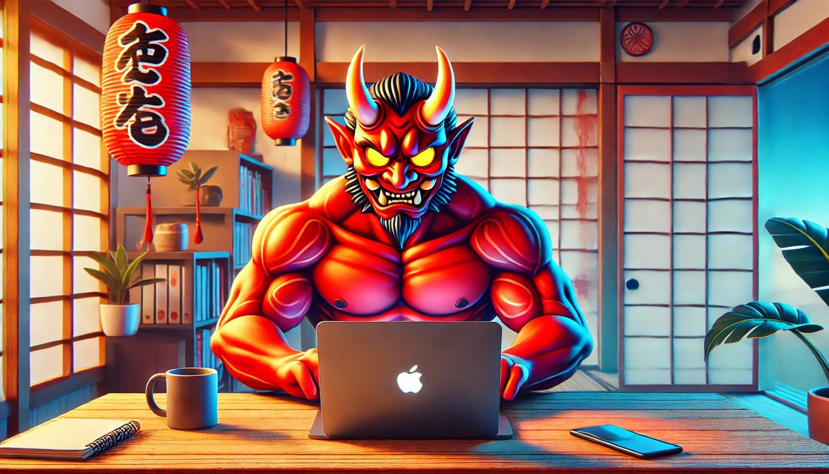 👹 The Japanese Devil is locked in, grinding on the laptop like a boss. 💻🔥

Scheming green candles and planning the next big moves. 🐂💚

Bullish work in progress #Onietoken fam - stay tuned! 🚀

#meme #solana #sol