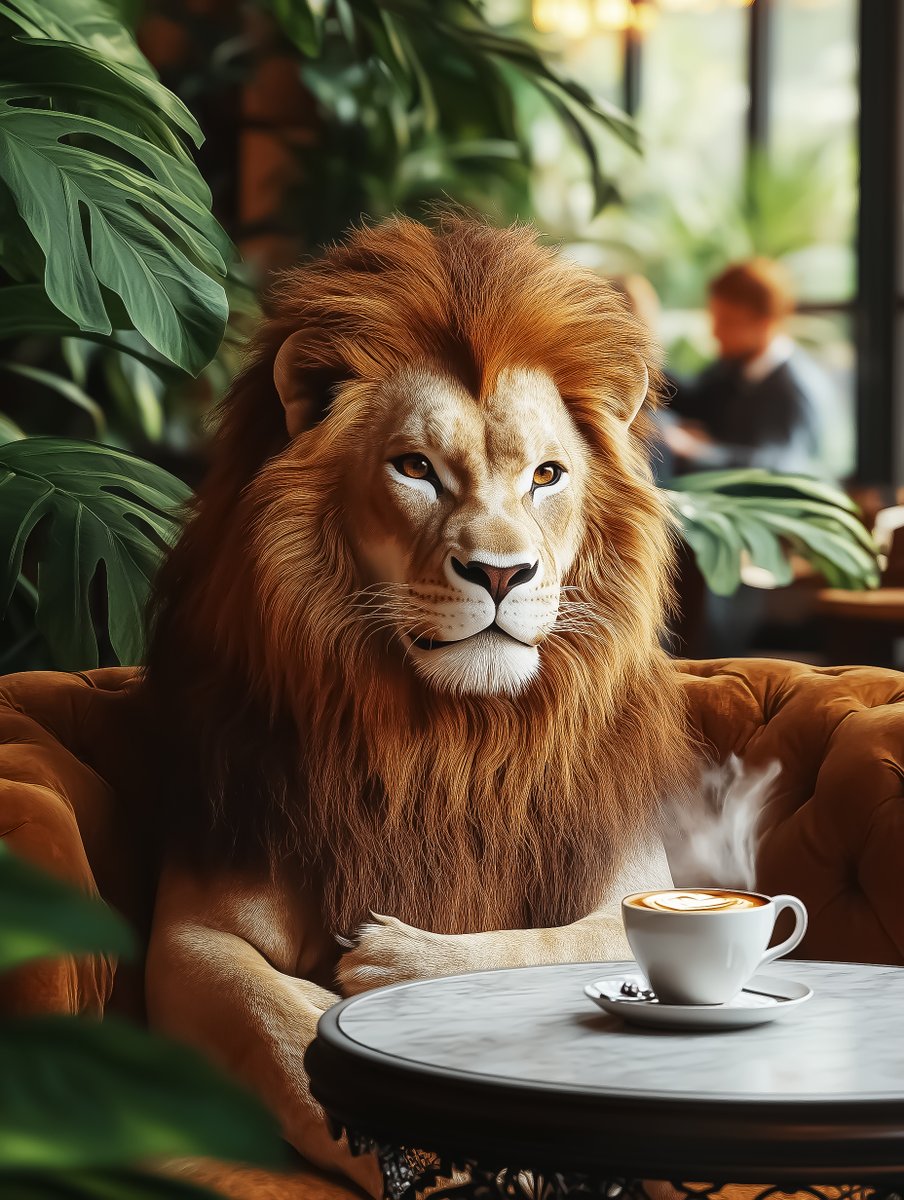 TYZU's tweet image. Majestic Coffee Break
Ever wonder what the king of the jungle sips on during his coffee break? ☕️ ‘A lion doesn’t concern himself with the opinion of sheep.’ So, how do you take your #coffee? Share below! 😂