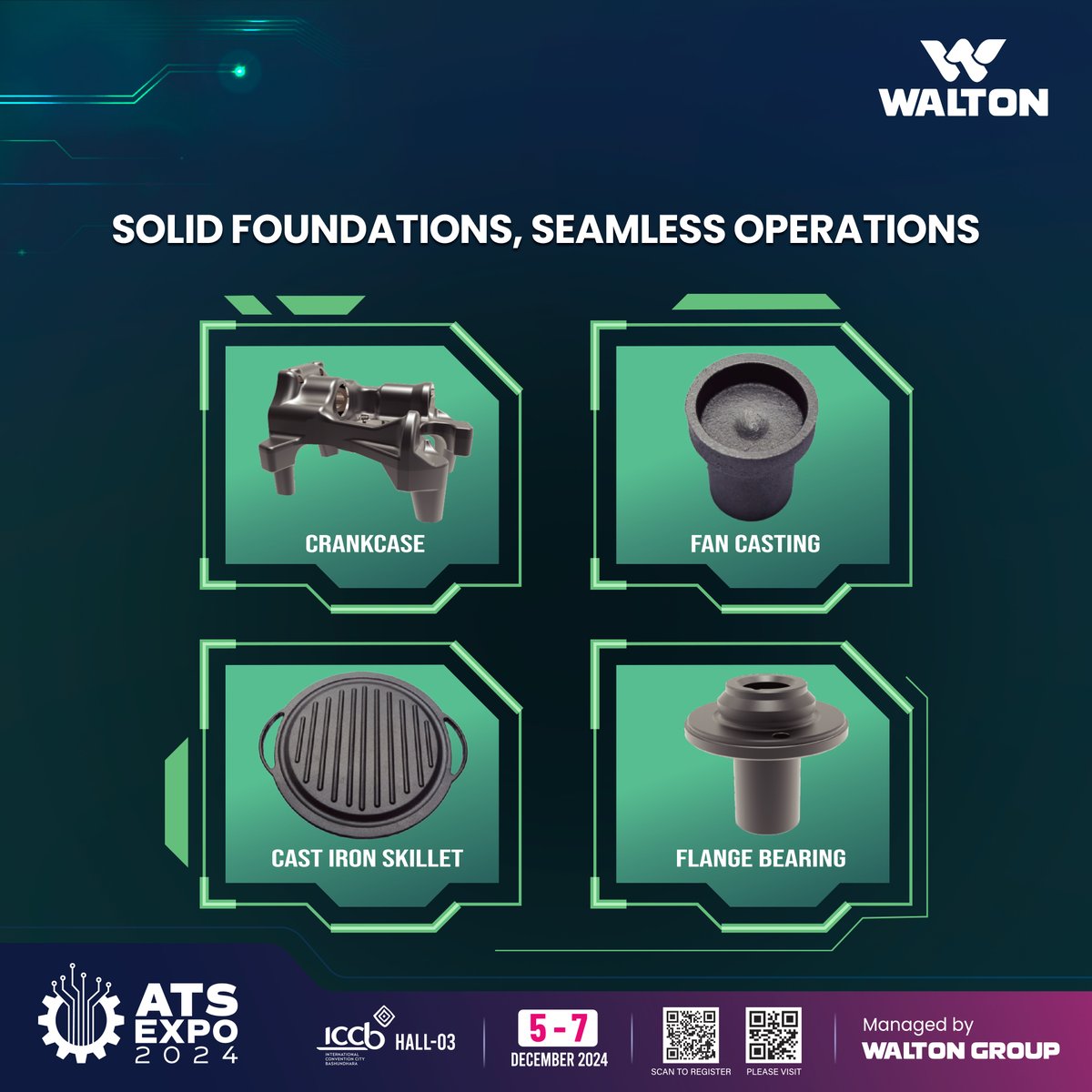 WaltonBD_'s tweet photo. Solid Foundations, Seamless Operations – #Walton #ATSExpo2024! 
Explore premium casting components like Crankcases &amp; Flange Bearings. Build stronger foundations with Walton's trusted solutions. 
🗓️Dec 5-7, ICCB Hall-03, Dhaka 
Register: https://t.co/8zYf9kzh9H
#CastingSolutions https://t.co/NxvmQupWXh