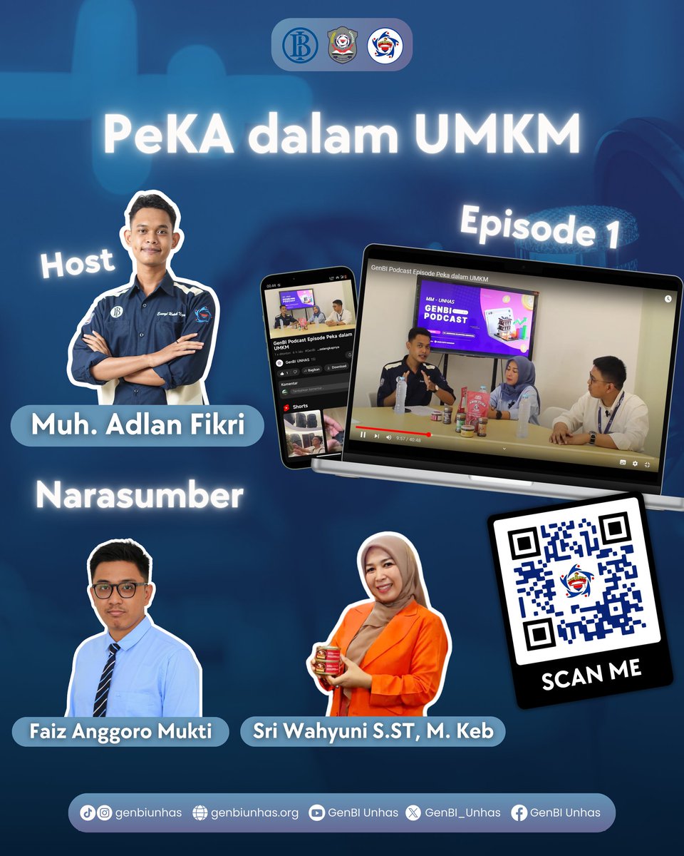 GenBI_Unhas's tweet photo. 🎙GenBI Podcast🎙
Episode 1 & 2 podcast GenBI sudah rilis! Dari UMKM sampai prestasi mahasiswa, semua dibahas tuntas. Cus dengerin sekarang!
Scan QR code yang tersedia untuk menonton lengkapnya!
#GenBI
#EnergiUntukNegeri
#GenBIUnhas
#DedikasiTinggiInovasiUntukNegeri https://t.co/RtV2EYooXB