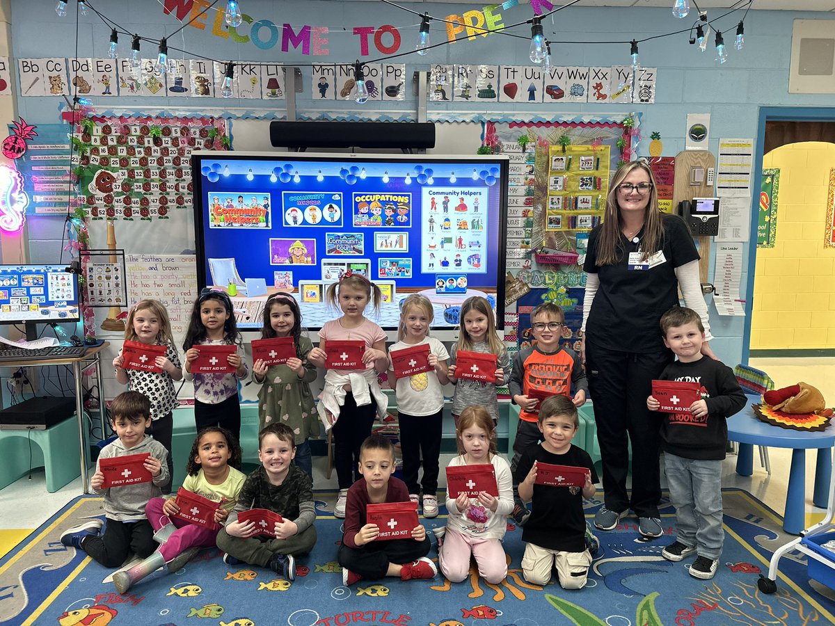 mrs_pre's tweet photo. Parents are a child’s first teacher. Thank you to Mrs. Kelly who came in today to teach the kids about nursing! They each received their own first aid kit and loved having you! @OquenockWI https://t.co/D1cGjeghNg
