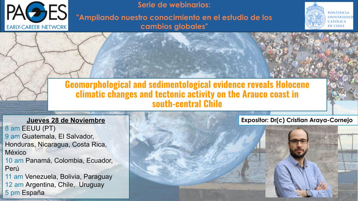 Carina Seitz (@seitz_carina) on Twitter photo Join our next Webinar (in Spanish) ON November 28 at 3 pm UTC, organized by
<a href="/PAGES_ECN/">PAGES ECN (PAGES Early-Career Network)</a> Central and South America. Our next guest <a href="/CristianAraya_/">Cristian Araya-Cornejo</a> from <a href="/ucatolica/">Universidad Católica</a>
here acortar.link/wBPmHr Join our next Webinar (in Spanish) ON November 28 at 3 pm UTC, organized by
<a href="/PAGES_ECN/">PAGES ECN (PAGES Early-Career Network)</a> Central and South America. Our next guest <a href="/CristianAraya_/">Cristian Araya-Cornejo</a> from <a href="/ucatolica/">Universidad Católica</a>
here acortar.link/wBPmHr