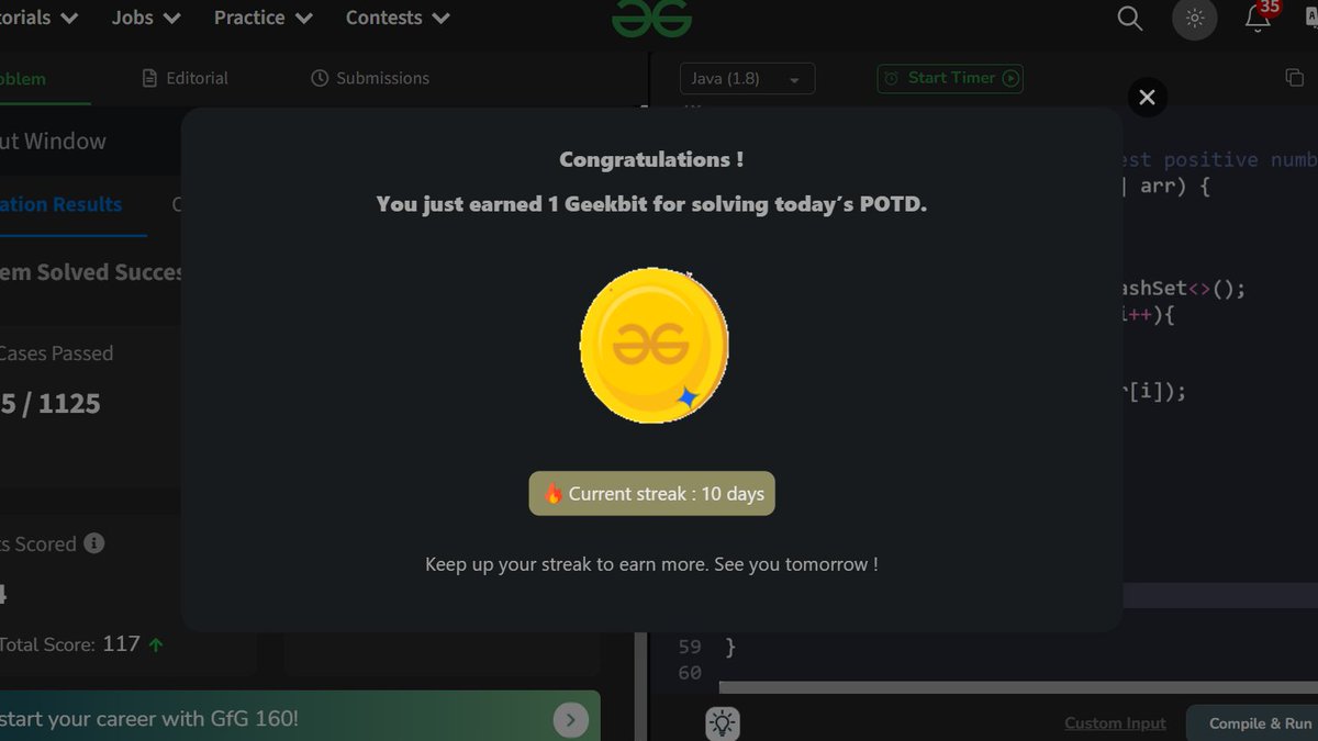 coding_century's tweet image. Trying to maintain streak. Hope i dont break this.  Consistency is the key !  #gfg160 #Coding #CodingJourney #geeksforgeeks #consistency