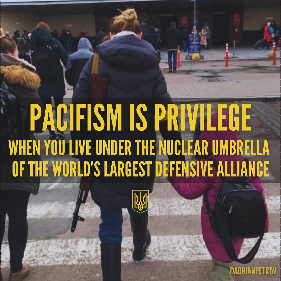 Defending your loved ones, on your sovereign land, in response to a foreign invader, is not a pro-war stance. It is a moral obligation and a legal right.

Calling for appeasement - when the chances of foreign soldiers kicking down your door and taking your children are zero - is