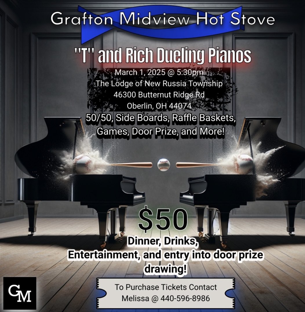 Check it out! Grafton Midview Hot Stove is excited for our Fundraiser this year! Tickets are on sale! Saturday, 3/1/2025 Featuring “T” and Rich Dueling Pianos 
tandrich.com