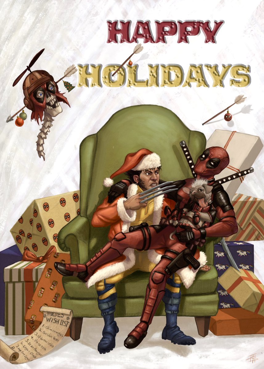 medellinboy's tweet photo. Finally finished this year’s Xmas card! Now is off to get it printed. “Santa’s List” 11x14. #art #digitalart #digitalpainting #deadpool #wolverine #marvel #fanart #christmas #christmascard #xmas #dogpool #headpool #xmen #comics #comicbooks #photoshop #pencildrawing https://t.co/MDgOvFCEnN