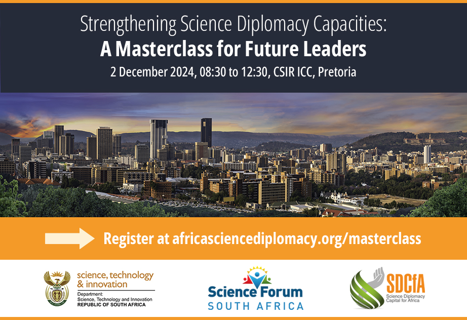 africascidip's tweet photo. 🗣️Exciting Announcement! 🗣️
The @dstigovza, in partnership with @africascidip, are excited to announce the inaugural Science Diplomacy Masterclass. 

📅 Date: 2 Dec 2024
🕣 Time: 08:30 - 12:30
📍 Venue: @CSIRICC 
🔗 Register here: https://t.co/xcUnRtuKmU https://t.co/IIjcbrVe3A