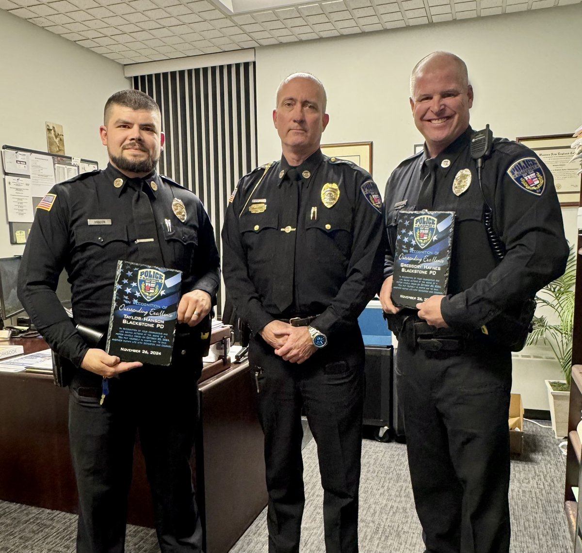 During the Board of Selectmen meeting, we had the privilege of recognizing an outstanding achievement &amp; congratulating the hiring of a new officer.
Officer Haynes &amp; Officer Hanson were each presented with Life-Saving Awards. Also celebrated the new hire of Officer Madolyn Dyke.