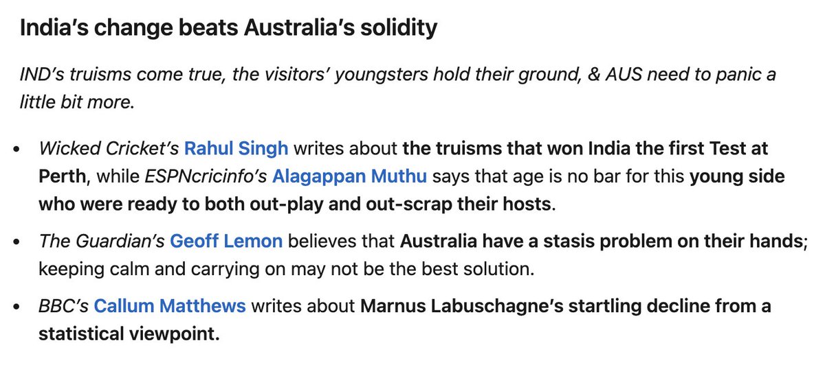 bestcricstories's tweet image. TOP #BorderGavaskarTrophy STORIES:

@rvssingh2010 on IND&apos;s truisms, @AlMuthu on IND&apos;s kids, @GeoffLemonSport on AUS&apos; status quo, &amp;amp; @Matthews1818 on Labuschagne&apos;s decline.

All the stories at bestofcricket.substack.com/p/the-ipl-does…