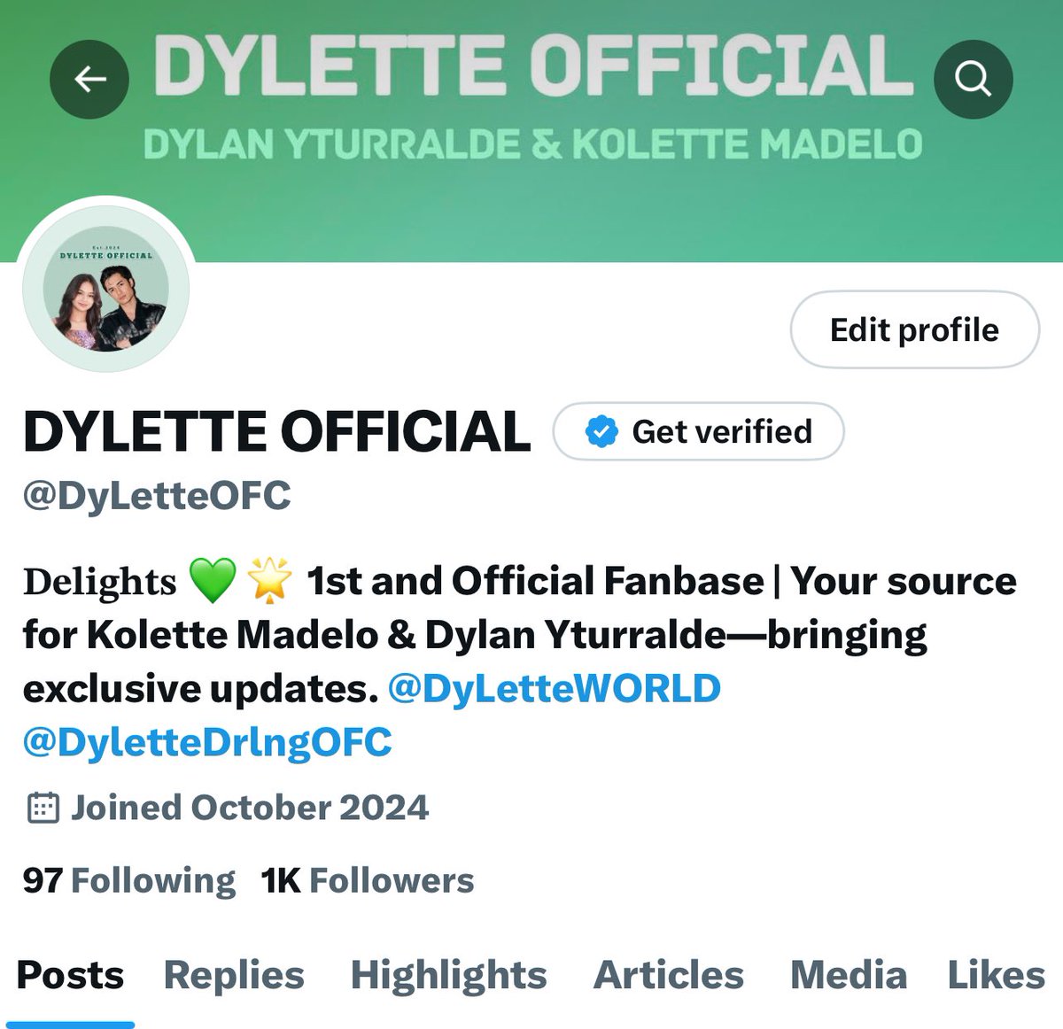 DyLetteOFC's tweet photo. “Anong masasabi mo sa DyLette na may 36 pcs.” 

Hindi na tayo 36 pcs. lang, Dylan—1,000-na ngayon! Ang bilis dumami ng Delights 💚🌟 Thank you delights, and also to Solid Kolette and Solid Dylan! 🫂

#DyLette #DylanYturralde #KoletteMadelo @dylan_yturralde @kolettemadelo https://t.co/urDpqoowzO