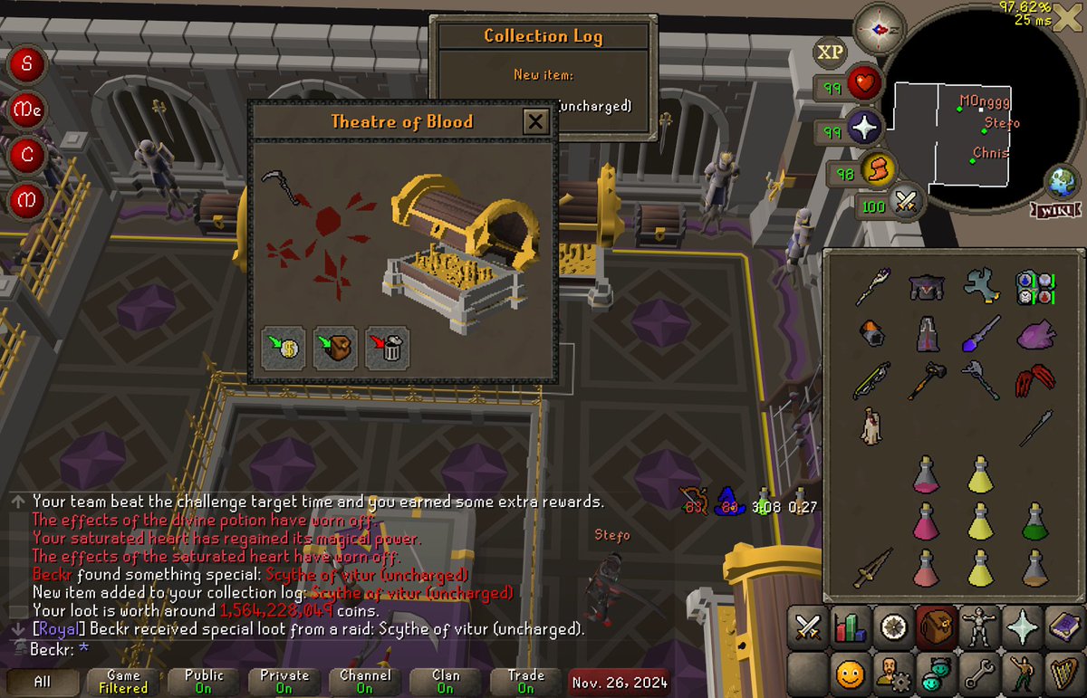 BeckerOSRS's tweet photo. spooned my last mega! That gives me all megas and max gear! (kinda) ((not really)) https://t.co/u3FavCC64T