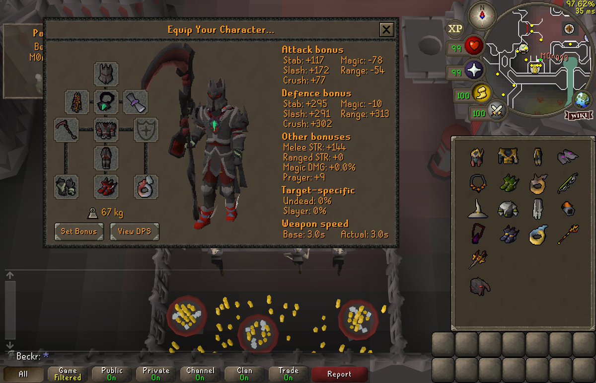 BeckerOSRS's tweet photo. spooned my last mega! That gives me all megas and max gear! (kinda) ((not really)) https://t.co/u3FavCC64T