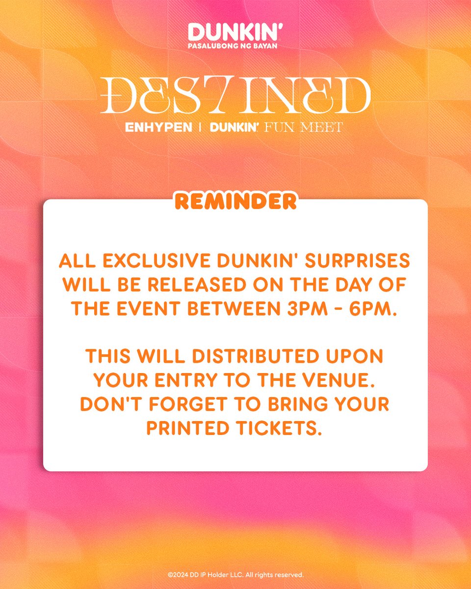 dunkinph's tweet photo. Hey, ENGENEs! 🥳 Here are some guidelines to ensure that we all have fun on the much anticipated event. See you soon! 🙌

#DES7INED_ENHYPEN_with_DUNKINPH! #ENHYPEN
 
Visit the link to view the waiver:
https://t.co/1QaiAQ4o9V
https://t.co/7gclvGo4Uq https://t.co/yyUdSYZjFs
