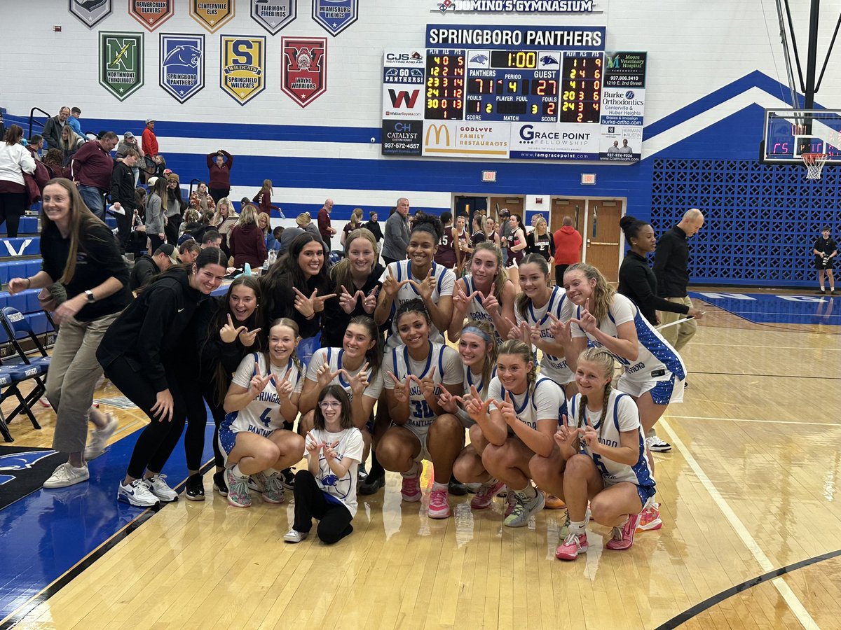 OhioLatest's tweet photo. Springboro Panthers Girls Basketball Fever...Catch It!
Home Opener Tonight!
Big win for the Panthers as they beat Lebanon 71-27.
Very balanced scoring!
Bryn Martin 14
Kenzie Jones  14
Aniya Trent 13
Ava Wade 12
Tessa Blain 11 (points...Not goals)
Springboro JV White also defeated Lebanon in Game 1.
Next game December 4th vs. Springfield.