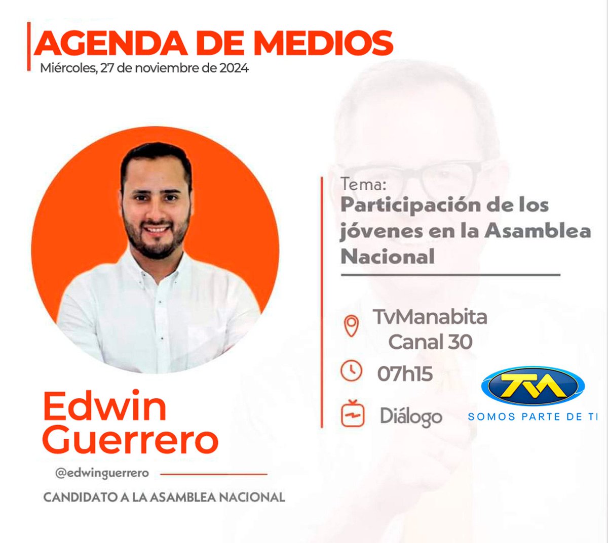 EdwinGu45284393's tweet photo. Acompáñame en la entrevista que tendré el día de mañana en Televisión Manabita canal 30 a las 07:15

Hablaremos de las propuestas que tenemos para Manabí.

@rabascallcarlos
@AleRivas2025 @IdTransforma

https://t.co/XwvAk5tj5z https://t.co/FWs6ZTUjYO