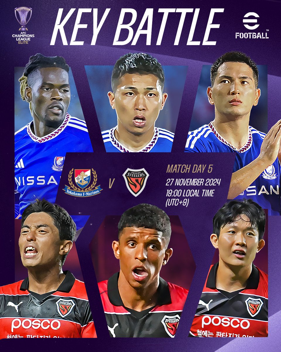 TheAFCCL's tweet photo. ๐ฏ๐ต Yokohama F. Marinos take on ๐ฐ๐ท Pohang Steelers in an exciting showdown!
Which club will get the 3๏ธโฃ points?
@play_eFootball ๐ฎ Play now https://t.co/LPwkTHo6Az
#ACLElite | #KonamiKeyBattles https://t.co/J0d152uy5N
