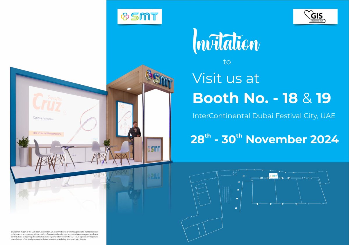 🚀 Visit Our Booth at GIS 2024! 🚀
Join us at Booth No. 18 &amp; 19 at GIS 2024 in Dubai, organized by the Gulf Heart Association. 
#GIS2024 #HeartAssociation #GlobalCollaboration #InterventionalCardiology #BoothInvitation #Networking #EducationalConference