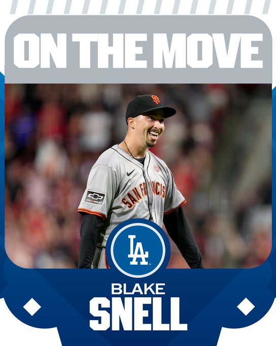 On The Move
Blake Snell, Los Angeles Dodgers
Pictured: Blake Snell smiles wearing a road gray San Francisco Giants uniform.