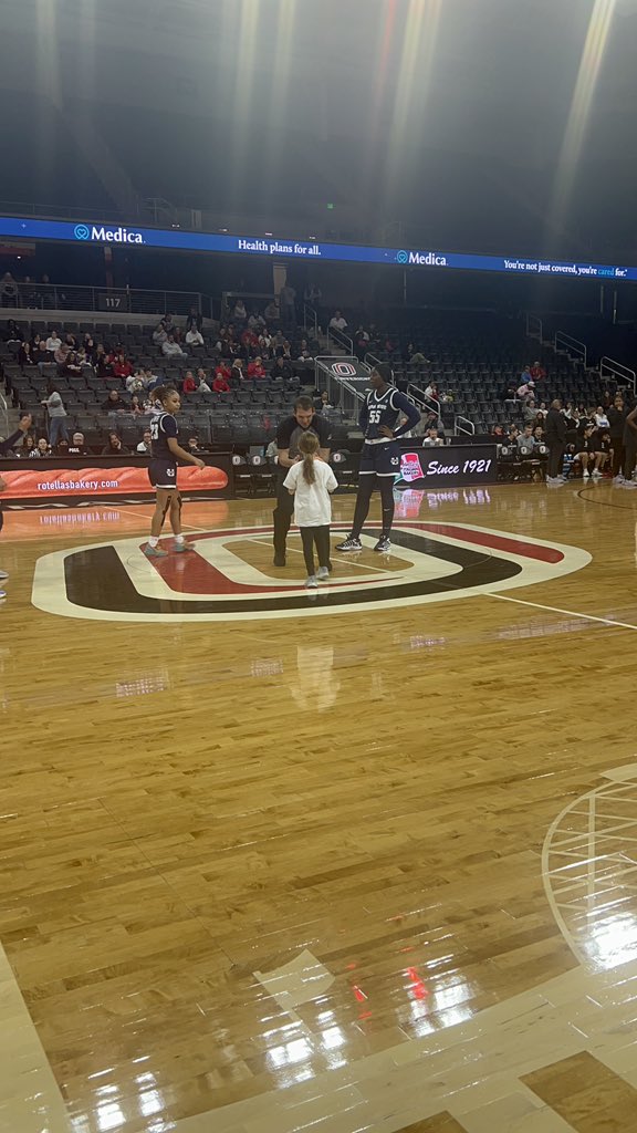 Thank you to <a href="/OmahaWBB/">Omaha Women’s Basketball</a> for picking Addison to be the tipoff kid vs Utah State. We were able to make it a team outing for <a href="/RamsGBball/">Ralston Girls Basketball</a>!