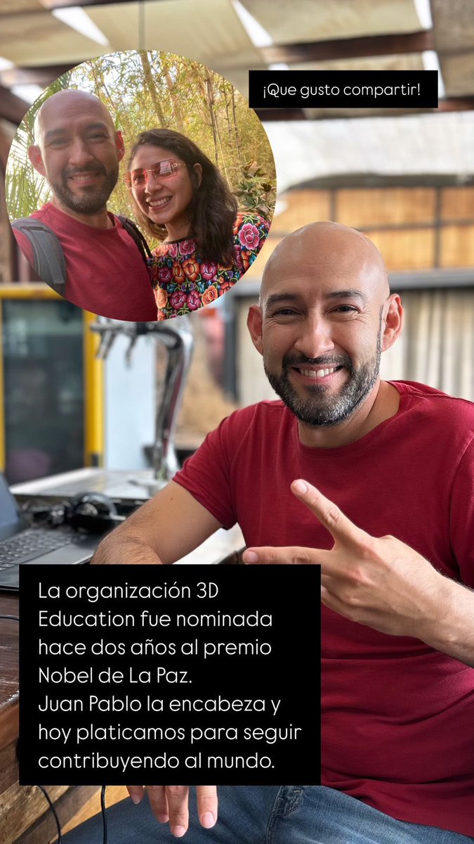 3D Education fue nominada hace dos años por el premio Nobel de La Paz. Gracias a Juan Pablo por dejarme aportar mi granito de arena para hacer de nuestro mundo, un espacio de amor , paz y armonía. Juntas y juntos generamos una mejor sociedad.