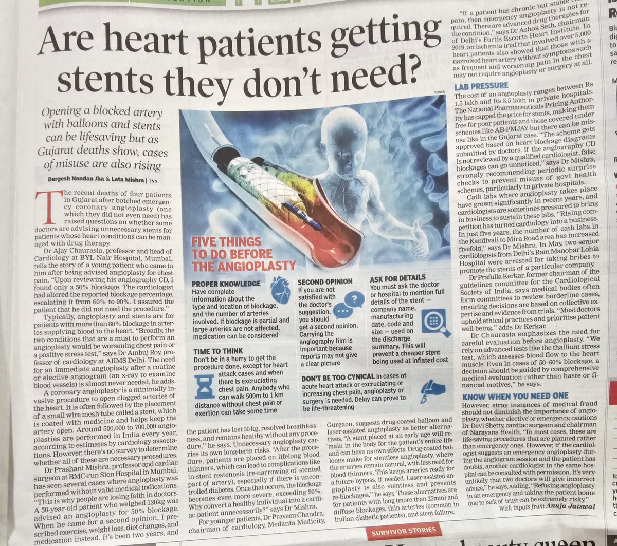 Read and remember , take second opinion before any elective Angioplasty and Bypass surgery.
