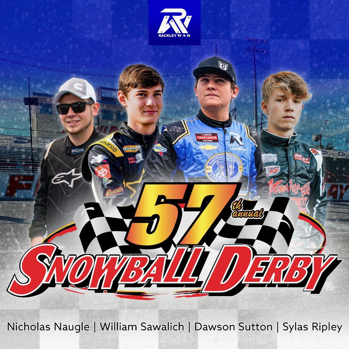 .<a href="/Rackley_WAR/">Rackley W.A.R.</a> will field Super Late Models for @dawsonsutton26, <a href="/WilliamSawalich/">William Sawalich</a>, and Nicholas Naugle in the Snowball Derby and welcome Sylas Ripley from Maine, set to make his debut at 5 Flags in the Pro Late Model Snowflake 100. ☃️

𝗦𝗧𝗢𝗥𝗬 ➡️: hubs.ly/Q02ZFny20