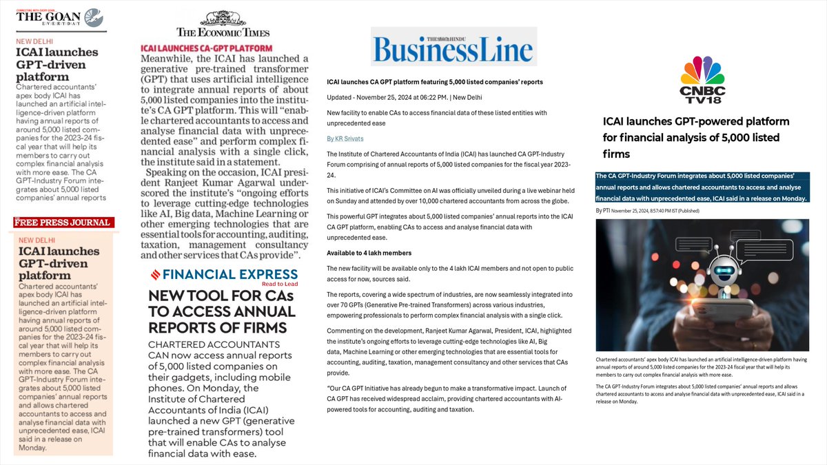 ICAI launches Groundbreaking CA GPT platform, integrating annual reports  from 5,000 listed companies. This powerful tool empowers CAs with easy  access to vast financial data, revolutionizing the way they analyze and  interpret