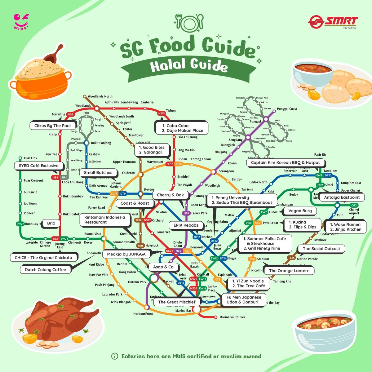 oideyosingapore's tweet photo. SMRTがまとめたシンガポールMRT沿線沿いのフードガイドが秀逸すぎる🍙🥤
どこも有名店で試してみる価値のある店ばかり！これを参考に沿線グルメ旅とかしてみたい😋

#おいでよシンガポール
#シンガポールにおいでよ https://t.co/7kNxrGTleV