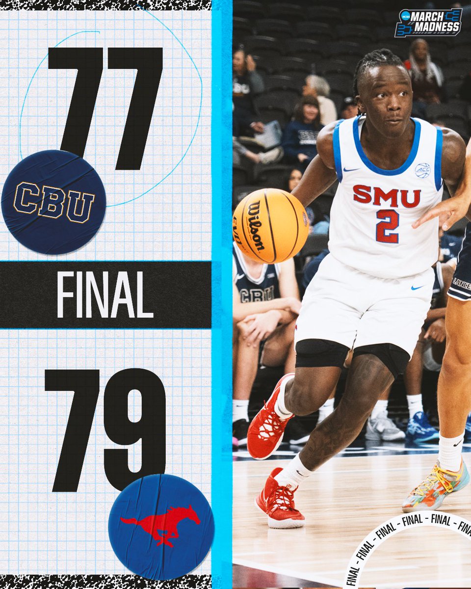 NCAA March Madness (@marchmadnessmbb) on Twitter photo SMU gets an <a href="/AcrisureSeries/">Acrisure Series</a> win πͺ
The Mustangs collect the W over Cal Baptist off some late-game heroics from Boopie Miller π₯ SMU gets an <a href="/AcrisureSeries/">Acrisure Series</a> win πͺ
The Mustangs collect the W over Cal Baptist off some late-game heroics from Boopie Miller π₯