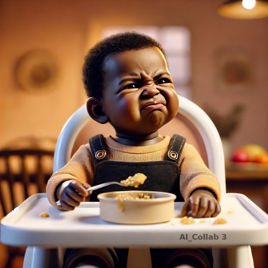 AI_Collab3's tweet image. I don&apos;t want this again. You eat it, mommy! ID#: Bae2100-01 🍼🍲 #BabyHumor #PickyEater #MomLife #babyboy #babyFood
#mickeyLikesIt #aiARTgeniusAl_Collab3 #NotGebberFood